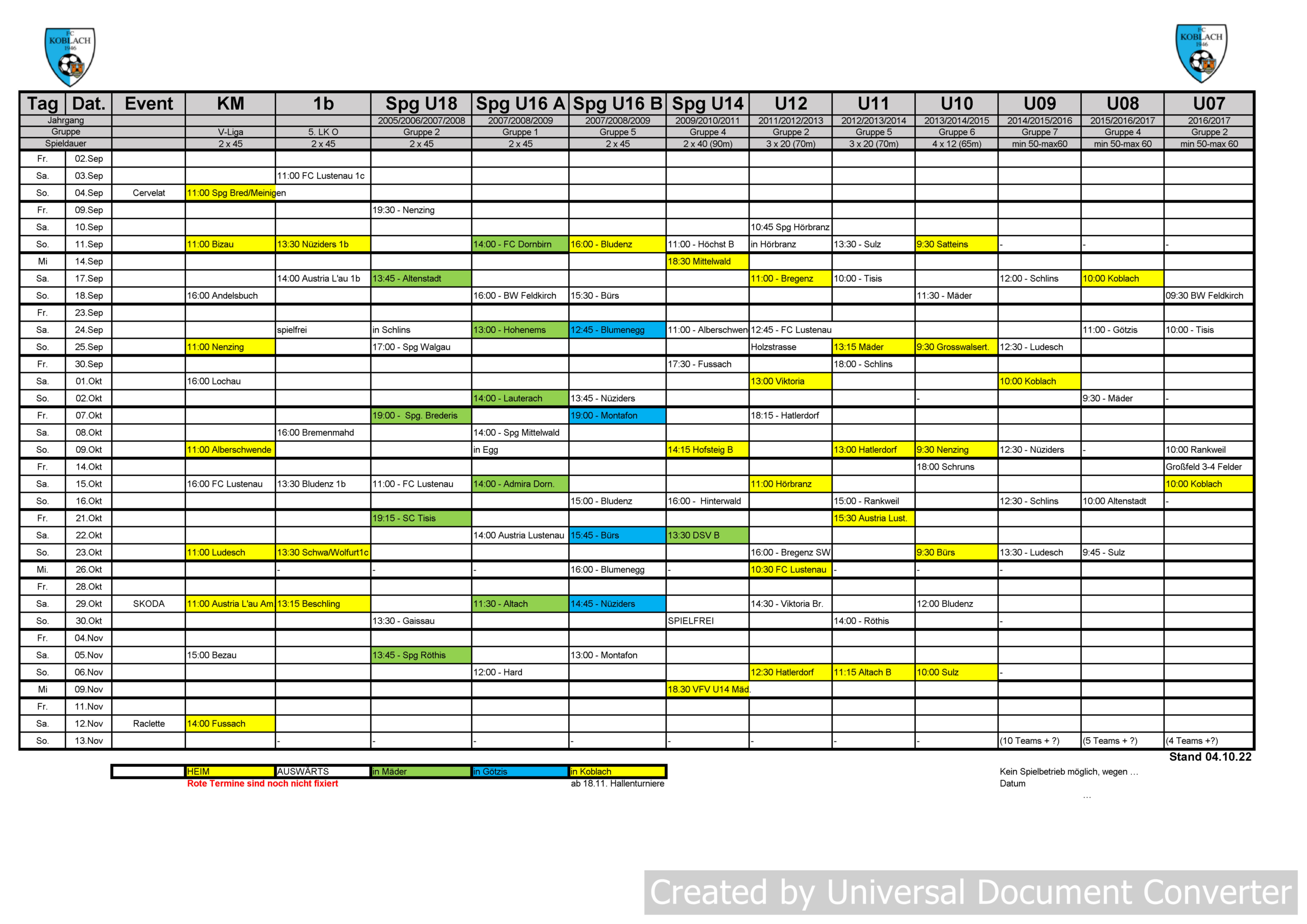 Fck Spielplan Kalender 